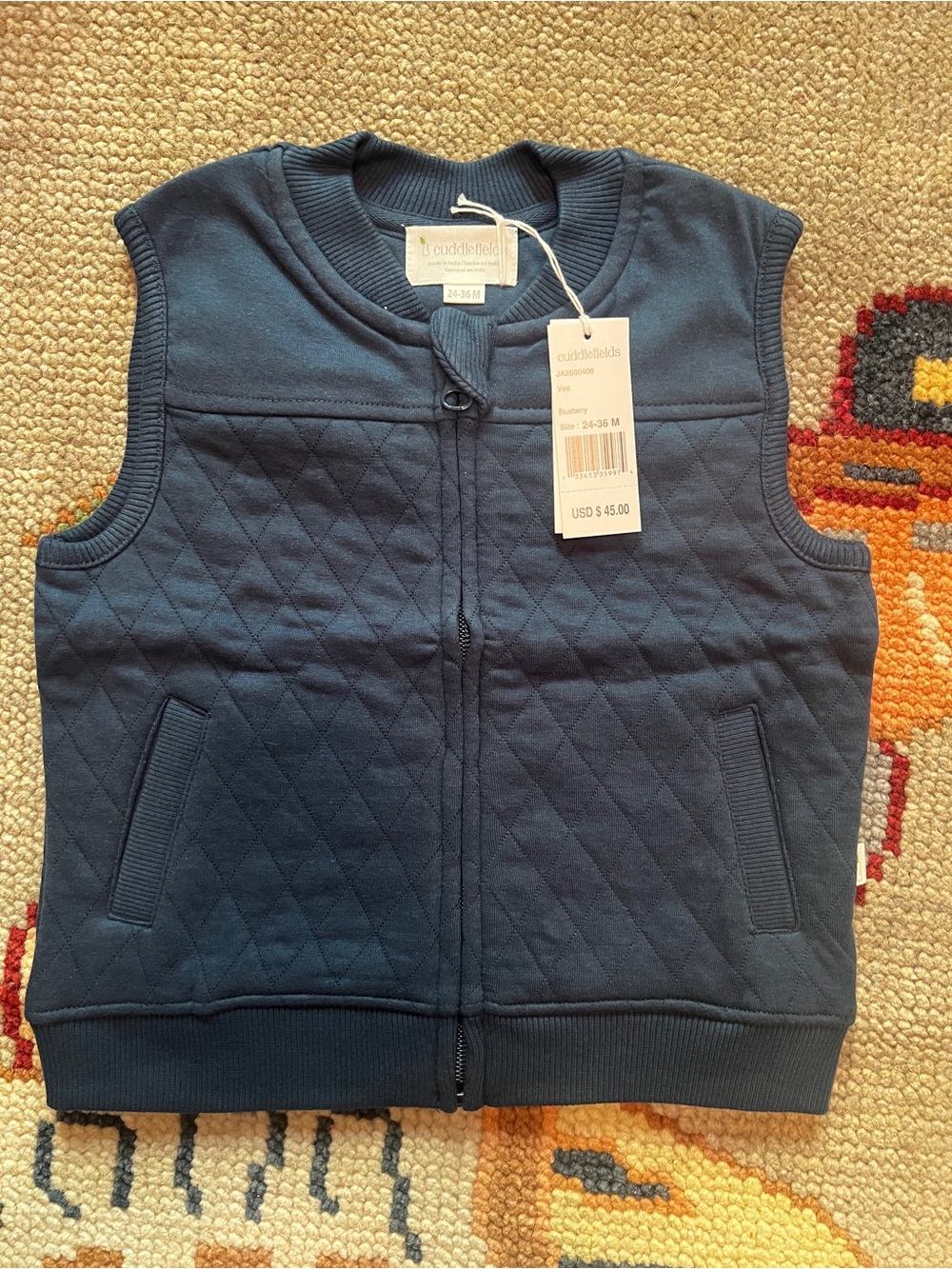Cuddlefields Quilted Navy Kids Zip Vest